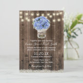 Blue Hydrangea Floral Jar Rustic Barn Wood Wedding Kaart (Staand voorkant)