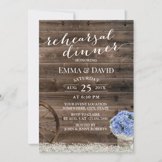 Blue Hydrangea Floral Jar Rustic Dinner Kaart (Voorkant)