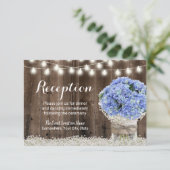 Blue Hydrangea Floral Jar Rustic Wedding Reception Kaart (Staand voorkant)