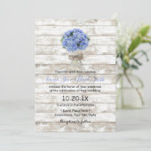 Blue Hydrangea Floral Jar Rustic Wood Wedding Kaart (Staand voorkant)