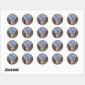 Blue Hydrangea Floral Jar Rustic Wood Wedding Ronde Sticker (Vel)