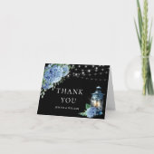 Blue Hydrangea Floral Lantern Black Boho Wedding Bedankkaart (Voorkant)