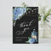 Blue Hydrangea Floral Lantern Black Boho Wedding Bedankkaart (Staand voorkant)