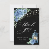 Blue Hydrangea Floral Lantern Black Boho Wedding Bedankkaart (Voorkant)
