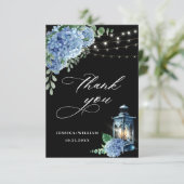 Blue Hydrangea Floral Lantern Black Boho Wedding Bedankkaart (Staand voorkant)