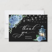 Blue Hydrangea Floral Lantern Black Boho Wedding Bedankkaart (Voorkant)