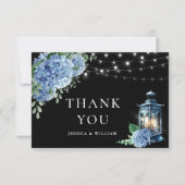 Blue Hydrangea Floral Lantern Black Boho Wedding Bedankkaart (Voorkant)