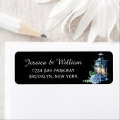 Blue Hydrangea Floral Lantern Black Boho Wedding Etiket (Insitu)