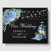 Blue Hydrangea Floral Lantern Black Boho Wedding Gastenboek (Voorkant)