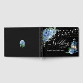 Blue Hydrangea Floral Lantern Black Boho Wedding Gastenboek (Volledig)