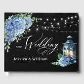 Blue Hydrangea Floral Lantern Black Boho Wedding Gastenboek (Voorkant)