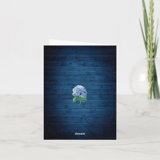 Blue Hydrangea Floral Lantern Navy Wood Wedding Bedankkaart (Achterkant)