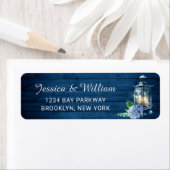 Blue Hydrangea Floral Lantern Navy Wood Wedding Etiket (Insitu)
