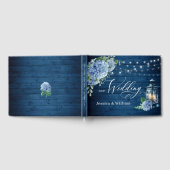 Blue Hydrangea Floral Lantern Navy Wood Wedding Gastenboek (Volledig)