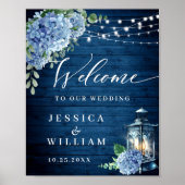 Blue Hydrangea Floral Lantern Wood Welkom Weduwsch Poster (Voorkant)