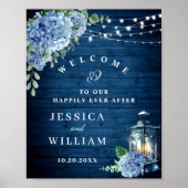 Blue Hydrangea Floral Lantern Wood Welkom Weduwsch Poster (Voorkant)