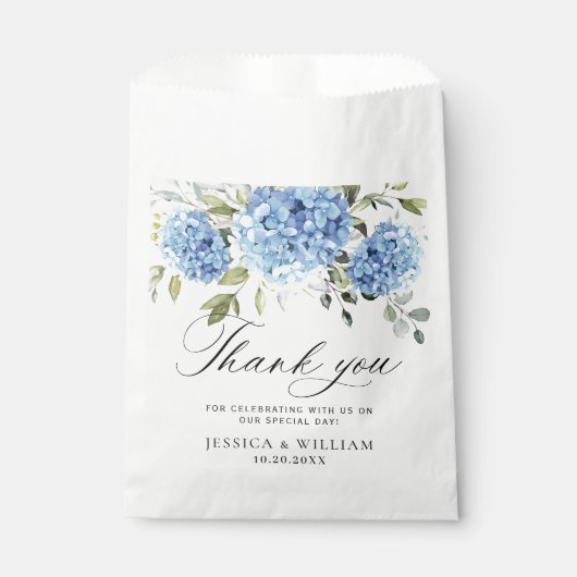 Blue Hydrangea Floral Love and Bedankt Wedding Bedankzakje (Voorkant)