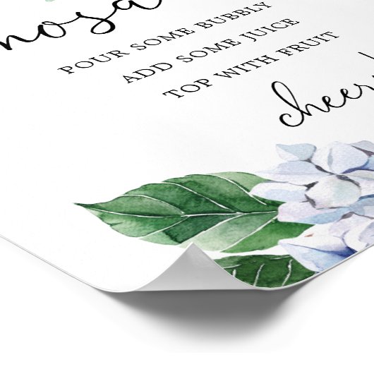 Blue Hydrangea Floral Mimosa Bar Sign Poster (Hoek)