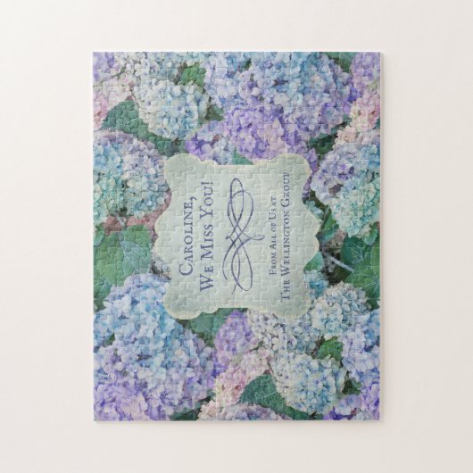  Blue Hydrangea Floral Monogram Naam Legpuzzel (Verticaal)