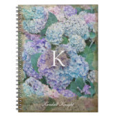 Blue Hydrangea Floral Monogram Naam Notitieboek (Voorkant)