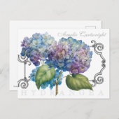 Blue Hydrangea Floral Monogrammed Name Briefkaart (Voorkant / Achterkant)