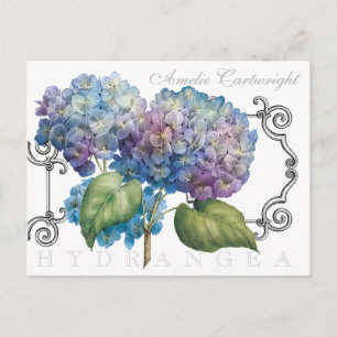 Blue Hydrangea Floral Monogrammed Name Briefkaart