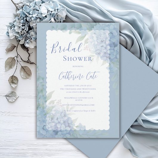 Blue Hydrangea Floral Pastel Bridal Shower Kaart