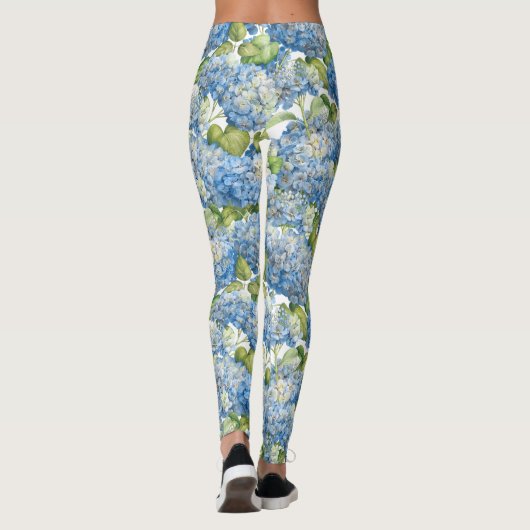 Blue Hydrangea Floral Pattern Leggings (Achterkant)