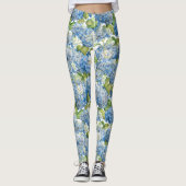 Blue Hydrangea Floral Pattern Leggings (Voorkant)