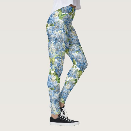 Blue Hydrangea Floral Pattern Leggings (Rechts)