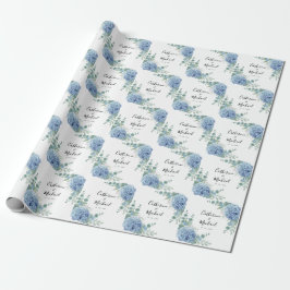 Blue Hydrangea Floral Personalized Wedding  Cadeaupapier