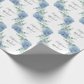 Blue Hydrangea Floral Personalized Wedding  Cadeaupapier (Hoek)