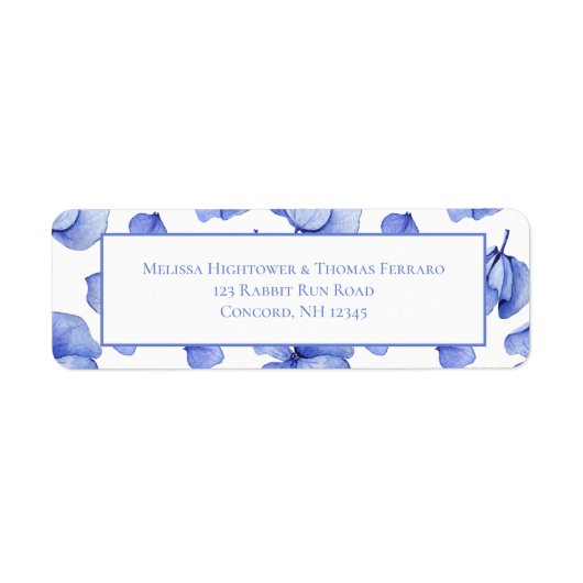 Blue Hydrangea Floral Petals Weddenschap Etiket (Voorkant)