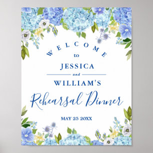 Blue Hydrangea Floral Rehearal Dinner Sign Poster