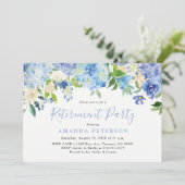 Blue Hydrangea Floral Retirement Party Invitation Kaart (Staand voorkant)