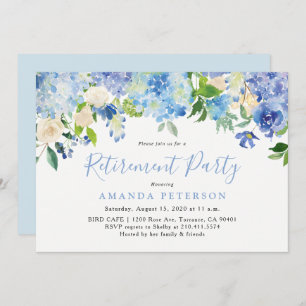 Blue Hydrangea Floral Retirement Party Invitation Kaart