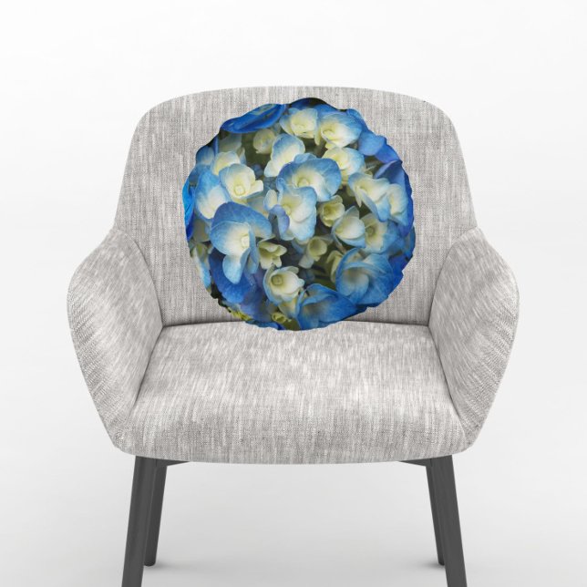  Blue Hydrangea Floral Rond Kussen (In Situ Chair)