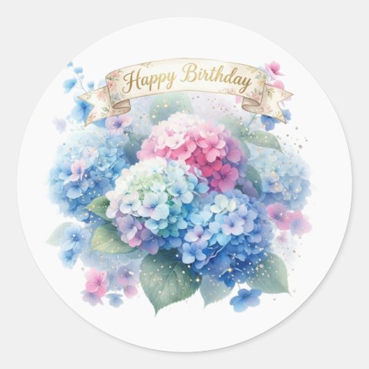 Blue Hydrangea Floral  Ronde Sticker (Voorkant)