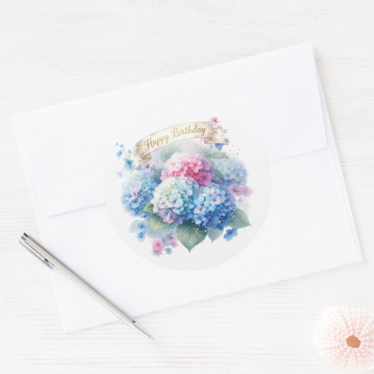 Blue Hydrangea Floral  Ronde Sticker (Envelop)