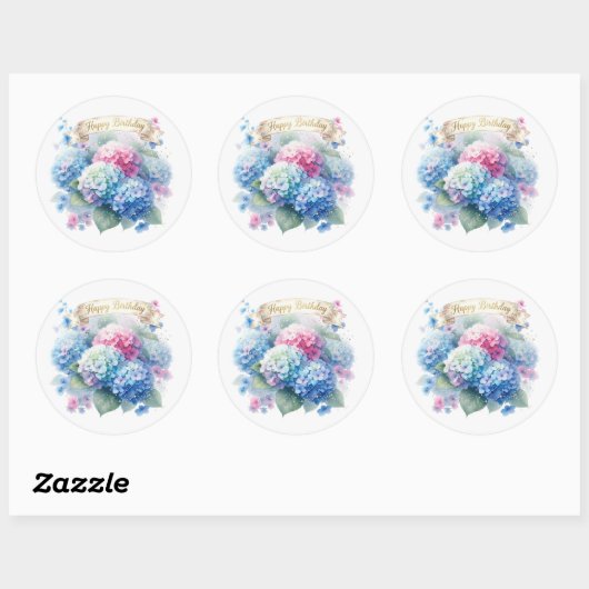 Blue Hydrangea Floral  Ronde Sticker (Vel)
