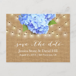 Blue Hydrangea Floral Rustic Wedding Save the Date Aankondigingskaart