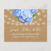 Blue Hydrangea Floral Rustic Wedding Save the Date Aankondigingskaart (Voorkant)