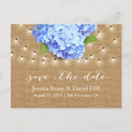 Blue Hydrangea Floral Rustic Wedding Save the Date Aankondigingskaart