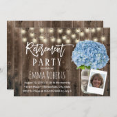 Blue Hydrangea Floral Rustic Wood Foto Retirement Kaart (Voorkant / Achterkant)
