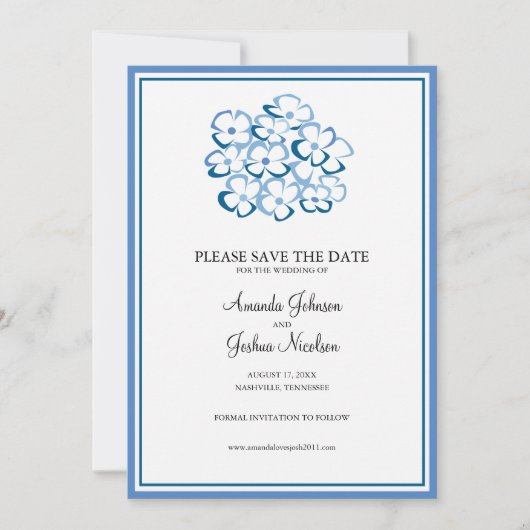 Blue Hydrangea Floral Save the Date (Voorkant)