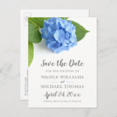 Blue Hydrangea Floral Save the Date Aankondigingskaart (Voorkant / Achterkant)