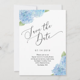 Blue Hydrangea Floral Save the Date Kaart