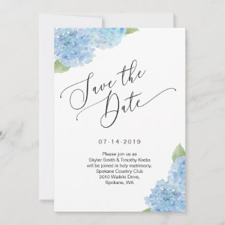 Blue Hydrangea Floral Save the Date Kaart
