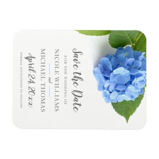 Blue Hydrangea Floral Save the Date Magneet (Horizontaal)