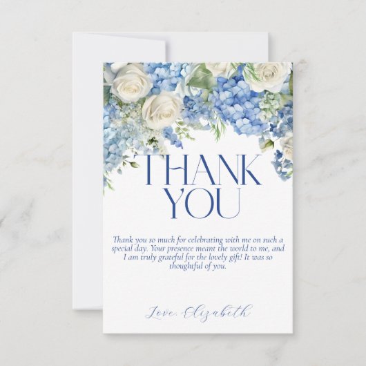 Blue Hydrangea Floral Vrijgezellenfeest bedankje Kaart (Voorkant)